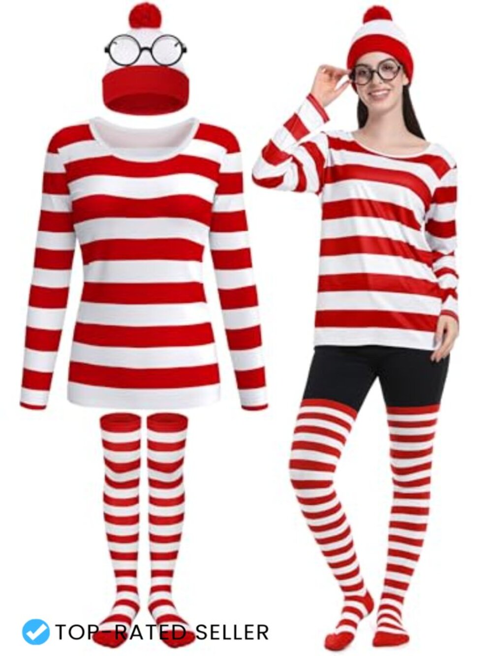 Adult Halloween Cosplay Costume Set Striped Shirt Hat Socks